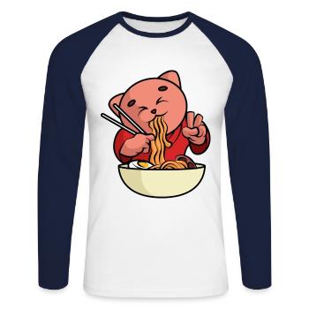 Cat Ramen Japan - Unisex Long Sleeve Baseball T-Shirt - white/navy - Front - Nik (191cm)