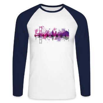 Istanbul City - Unisex Baseballshirt langarm - Weiß/Navy - Vorne - Nik (191cm)