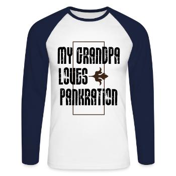 Grand-père aime les crêpes - T-shirt baseball manches longues Homme - blanc/marine - Devant - Nik (191cm)