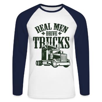 les vrais hommes conduisent des camions - T-shirt baseball manches longues Homme - blanc/marine - Devant - Nik (191cm)