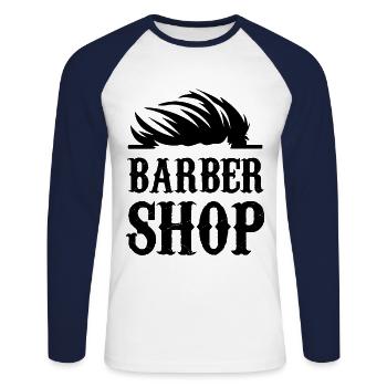 Barber shop - Unisex Baseballshirt langarm - Weiß/Navy - Vorne - Nik (191cm)