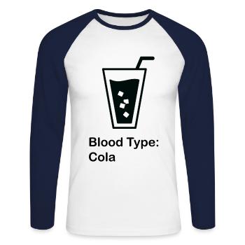Blood type; cola - Unisex Long Sleeve Baseball T-Shirt - white/navy - Front - Nik (191cm)