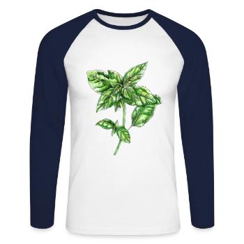basilic - T-shirt baseball manches longues Homme - blanc/marine - Devant - Nik (191cm)