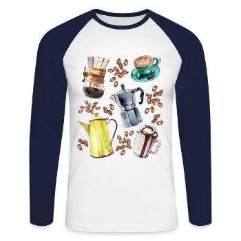 Kaffee - Barista Edition - Unisex Baseballshirt langarm - Weiß/Navy - Vorne - Nik (191cm)