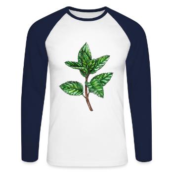 Minze, Mentha, Pfefferminz - Unisex Baseballshirt langarm - Weiß/Navy - Vorne - Nik (191cm)