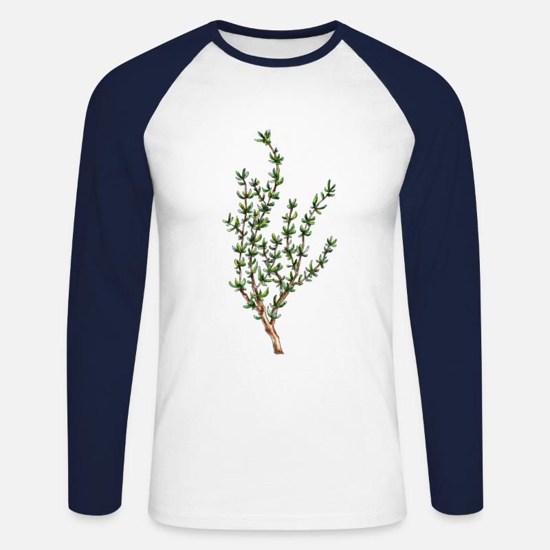 Thymian, Thymus Vulgaris - Unisex Baseballshirt langarm - Weiß/Navy