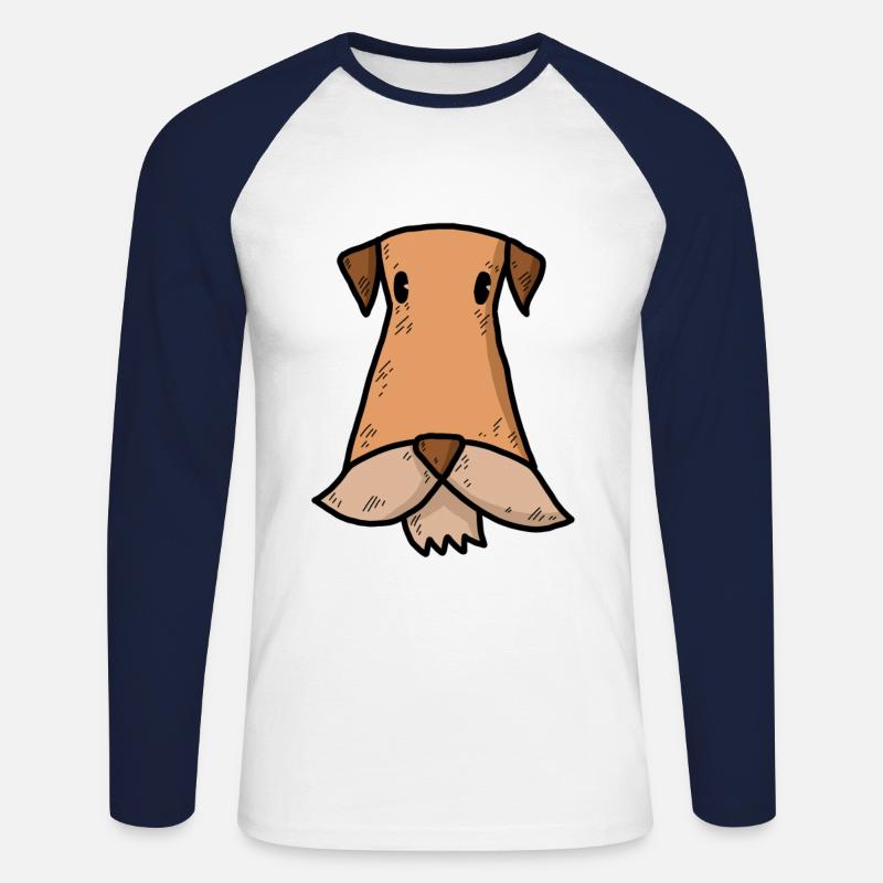 Airedale Terrier Comic Karikatur - Unisex Baseballshirt langarm - Weiß/Navy