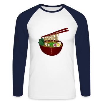 Ramen - Unisex Long Sleeve Baseball T-Shirt - white/navy - Front - Nik (191cm)