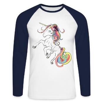 Licorne - unicorn - T-shirt baseball manches longues Homme - blanc/marine - Devant - Nik (191cm)