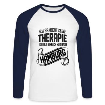 Hamburg,Hamburg,Geschenkidee,Hansestadt,Hamburg - Unisex Baseballshirt langarm - Weiß/Navy - Vorne - Nik (191cm)