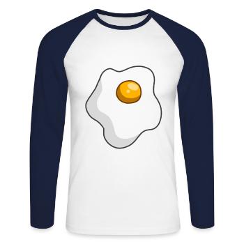 fried egg - Unisex Long Sleeve Baseball T-Shirt - white/navy - Front - Nik (191cm)