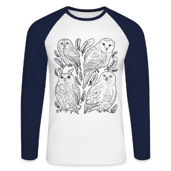 Hiboux - T-shirt baseball manches longues Homme - blanc/marine - Devant - Nik (191cm)
