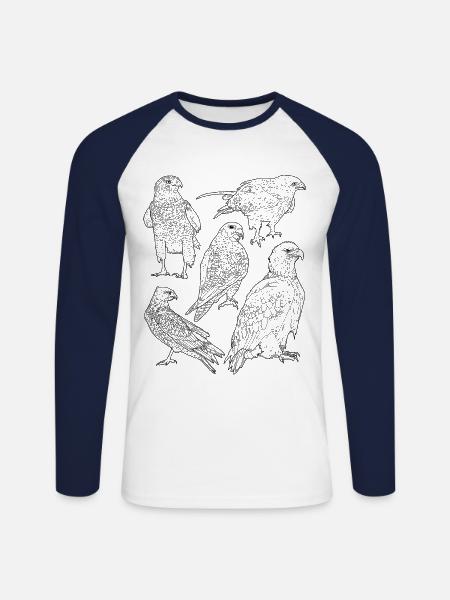 Oiseaux de proie, rapaces - T-shirt baseball manches longues Homme - blanc/marine