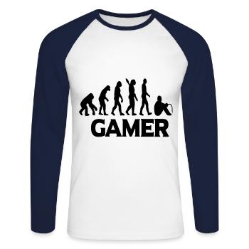 Gamer Gaming Evolution Gaming Gamer Gamer - Unisex Baseballshirt langarm - Weiß/Navy - Vorne - Nik (191cm)