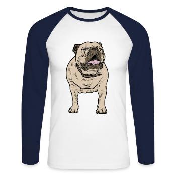 Bouledogue - T-shirt baseball manches longues Homme - blanc/marine - Devant - Nik (191cm)