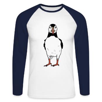 Macareux - T-shirt baseball manches longues Homme - blanc/marine - Devant - Nik (191cm)
