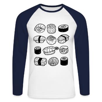Sushi line art - Unisex Long Sleeve Baseball T-Shirt - white/navy - Front - Nik (191cm)