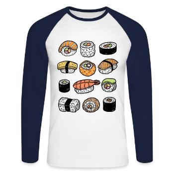 Sushi - T-shirt baseball manches longues Homme - blanc/marine - Devant - Nik (191cm)