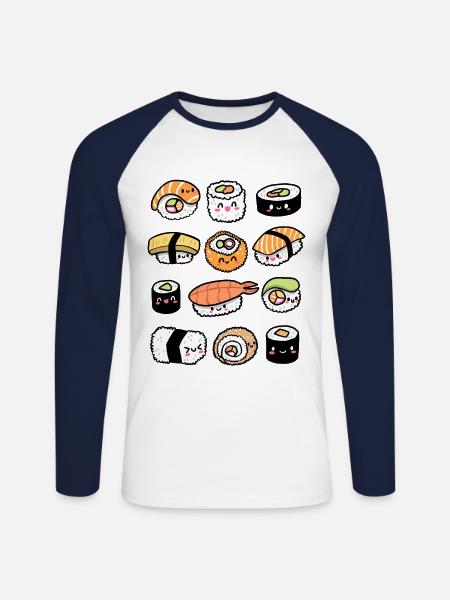 Kawaii sushi - Unisex Long Sleeve Baseball T-Shirt - white/navy