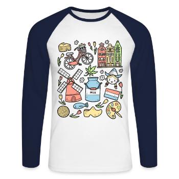 Netherlands Amsterdam Rotterdam Holland - Unisex Long Sleeve Baseball T-Shirt - white/navy - Front - Nik (191cm)