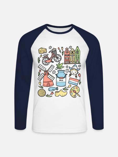 Netherlands Amsterdam Rotterdam Holland - Unisex Long Sleeve Baseball T-Shirt - white/navy