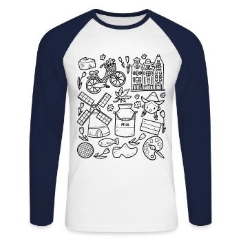 Hollande Pays-Bas Amsterdam - T-shirt baseball manches longues Homme - blanc/marine - Devant - Nik (191cm)