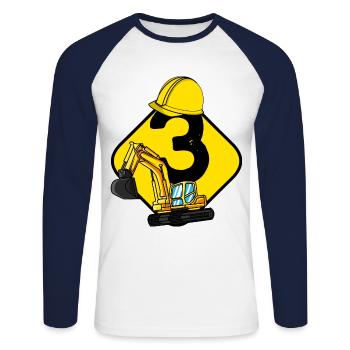 Bagger 3 Jahre Kinder 3. Geburtstag Geschenkidee - Unisex Baseballshirt langarm - Weiß/Navy - Vorne - Nik (191cm)