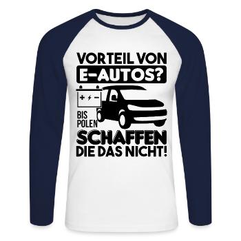 Elektroauto Fan - Unisex Baseballshirt langarm - Weiß/Navy - Vorne - Nik (191cm)