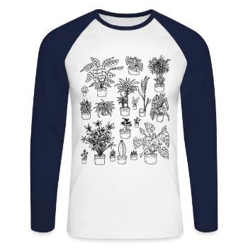 Plantes : plantes d’intérieur et plantes vertes - T-shirt baseball manches longues Homme - blanc/marine - Devant - Nik (191cm)