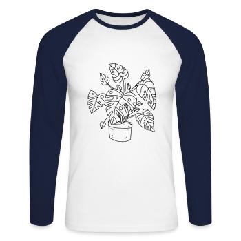 Monstera Window Leaf - Unisex Long Sleeve Baseball T-Shirt - white/navy - Front - Nik (191cm)
