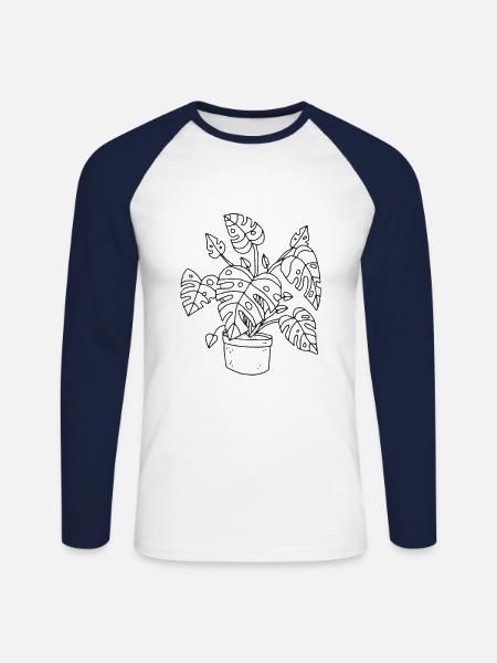 Monstera Window Leaf - Unisex Long Sleeve Baseball T-Shirt - white/navy