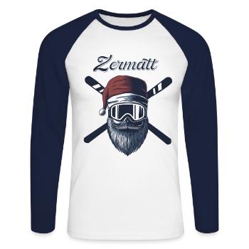 Zermatt Ski Sknowboard - Unisex Baseballshirt langarm - Weiß/Navy - Vorne - Nik (191cm)