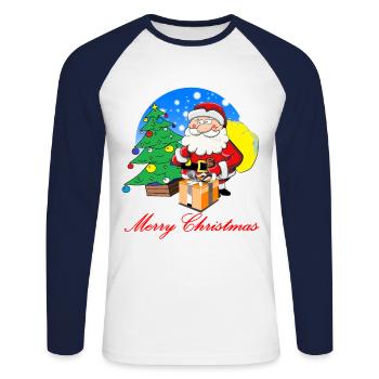 Weihnachtsmann mit Sack voller Geschenke - Unisex Baseballshirt langarm - Weiß/Navy - Vorne - Nik (191cm)