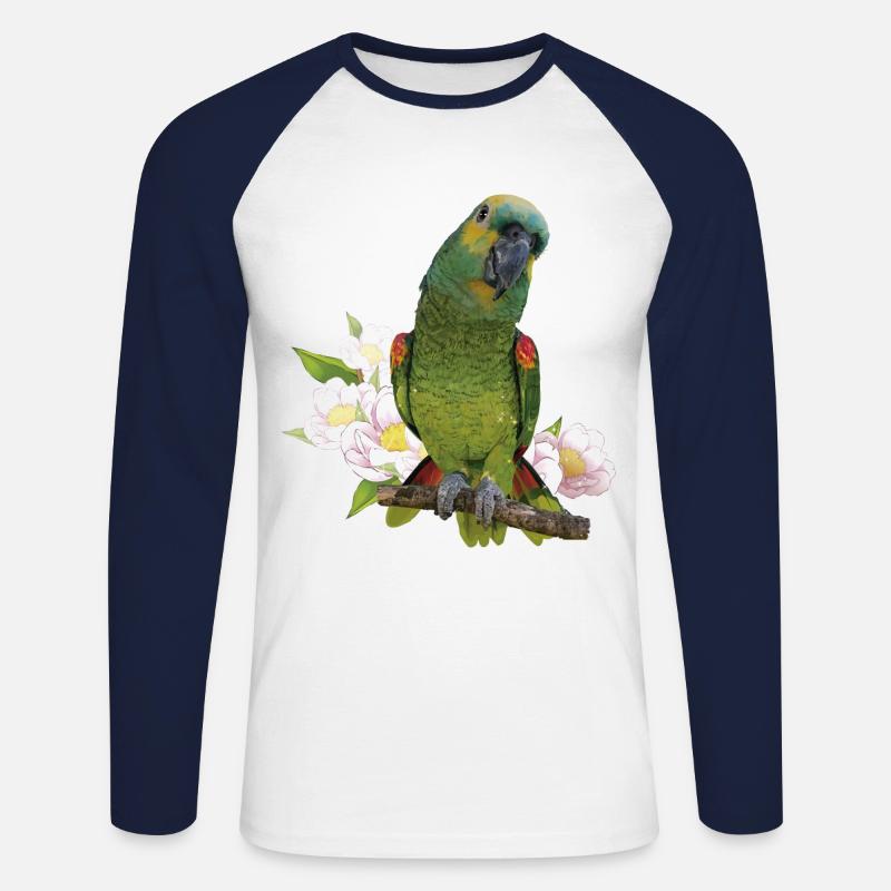 Die Blaustirnamazone - Unisex Baseballshirt langarm - Weiß/Navy