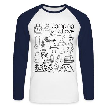 Camping Love Lineart schwarz - Unisex Baseballshirt langarm - Weiß/Navy - Vorne - Nik (191cm)