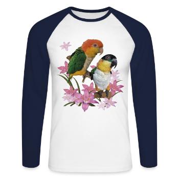 Der orangeköpfige Caique - Unisex Baseballshirt langarm - Weiß/Navy - Vorne - Nik (191cm)