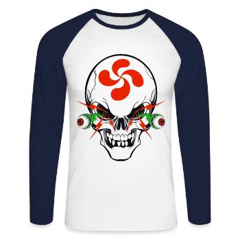 Basque skull - Unisex Baseballshirt langarm - Weiß/Navy - Vorne - Nik (191cm)