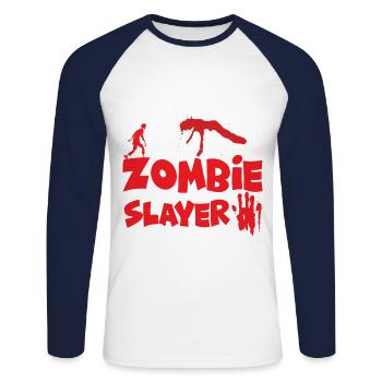 Zombie Slayer - T-shirt baseball manches longues Homme - blanc/marine - Devant - Nik (191cm)