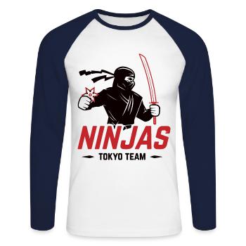 Ninja - Unisex Baseballshirt langarm - Weiß/Navy - Vorne - Nik (191cm)