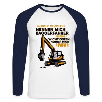 T-shirt des ouvriers du bâtiment • Baggerfahrer • Cadeau maçon - T-shirt baseball manches longues Homme - blanc/marine - Devant - Nik (191cm)