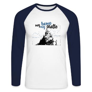 My home is my castle - client - topping out ceremony - Unisex Long Sleeve Baseball T-Shirt - white/navy - Front - Nik (191cm)