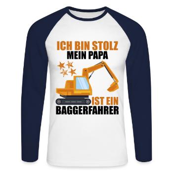 Bagger Shirt Baggerfahrer Shirt Bagger Geschenke - Unisex Baseballshirt langarm - Weiß/Navy - Vorne - Nik (191cm)