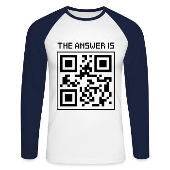 Answer 42 - Unisex Long Sleeve Baseball T-Shirt - white/navy - Front - Nik (191cm)