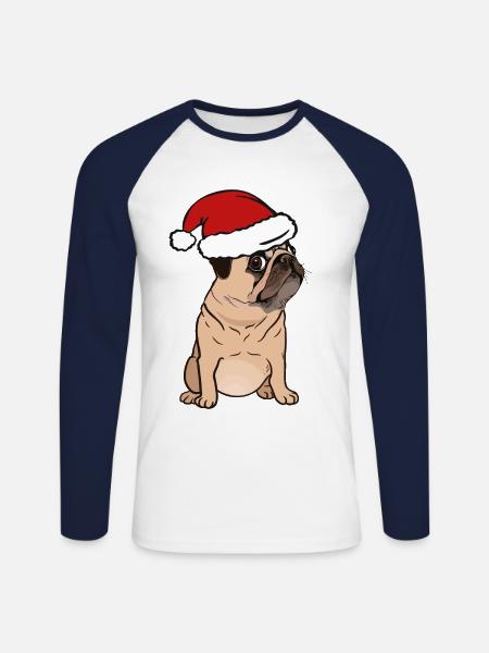 Nicholas Christmas Pug - Unisex Long Sleeve Baseball T-Shirt - white/navy
