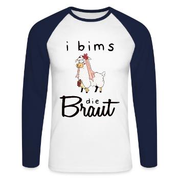 I Bims La mariée Lama enterrement de vie de garçon JGA - T-shirt baseball manches longues Homme - blanc/marine - Devant - Nik (191cm)