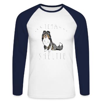 Team Sheltie - Blue Merle Tri - Unisex Long Sleeve Baseball T-Shirt - white/navy - Front - Nik (191cm)