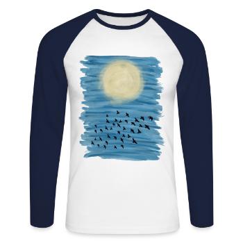 Soleil bleu ciel acrylique peinture - T-shirt baseball manches longues Homme - blanc/marine - Devant - Nik (191cm)