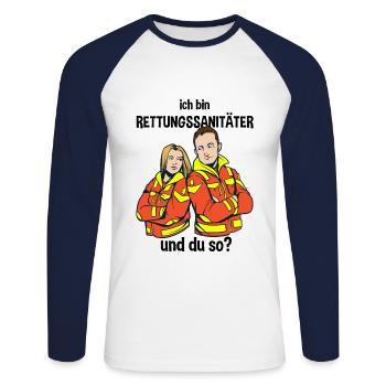 Ich bin Rettungssanitäter Rettungsdienst - Unisex Baseballshirt langarm - Weiß/Navy - Vorne - Nik (191cm)