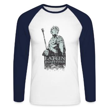Latein Versteher Caesar Römisch - Unisex Baseballshirt langarm - Weiß/Navy - Vorne - Nik (191cm)