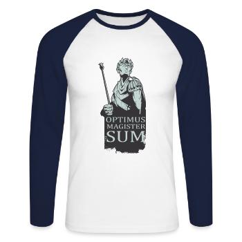 Latin Meilleur professeur de latin Caesar - T-shirt baseball manches longues Homme - blanc/marine - Devant - Nik (191cm)
